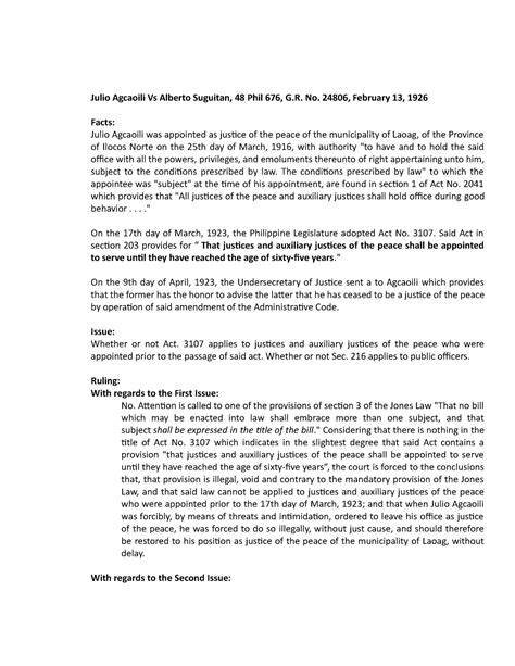 JULIO AGCAOILI vs. ALBERTO SUGUITAN (Case Digest).